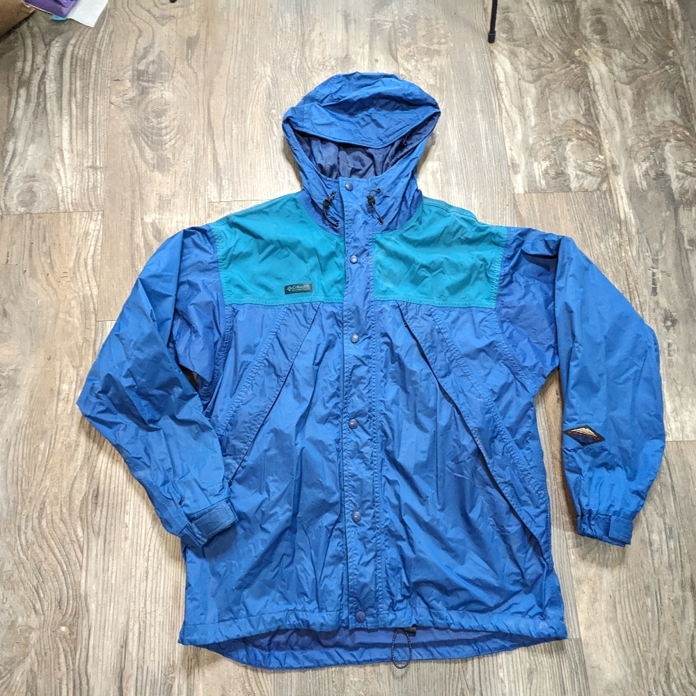Columbia Rain‎ Jacket Mens M Blue Good Omni-Tech Vintage Colorblock Ripstop